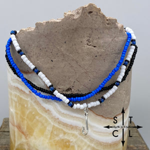 Blue White Black Fishhook Stretchy Anklet