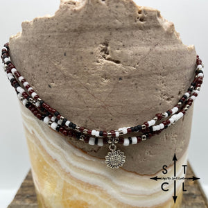 Maroon White Black Sunflower Stretchy Anklet