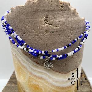 Blue White Black Sunflower Stretchy Anklet