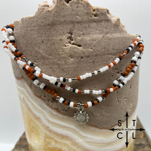 Burnt Orange White Black Sunflower Stretchy Anklet