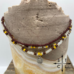 Marron Pearl Yellow Bronze Sunflower Stretchy Anklet