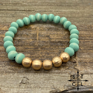 Stretch Bracelet Wooden Turquoise Gold