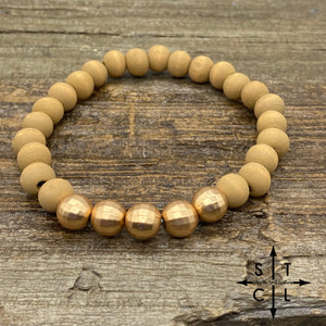 Stretch Bracelet Wooden Taupe Gold