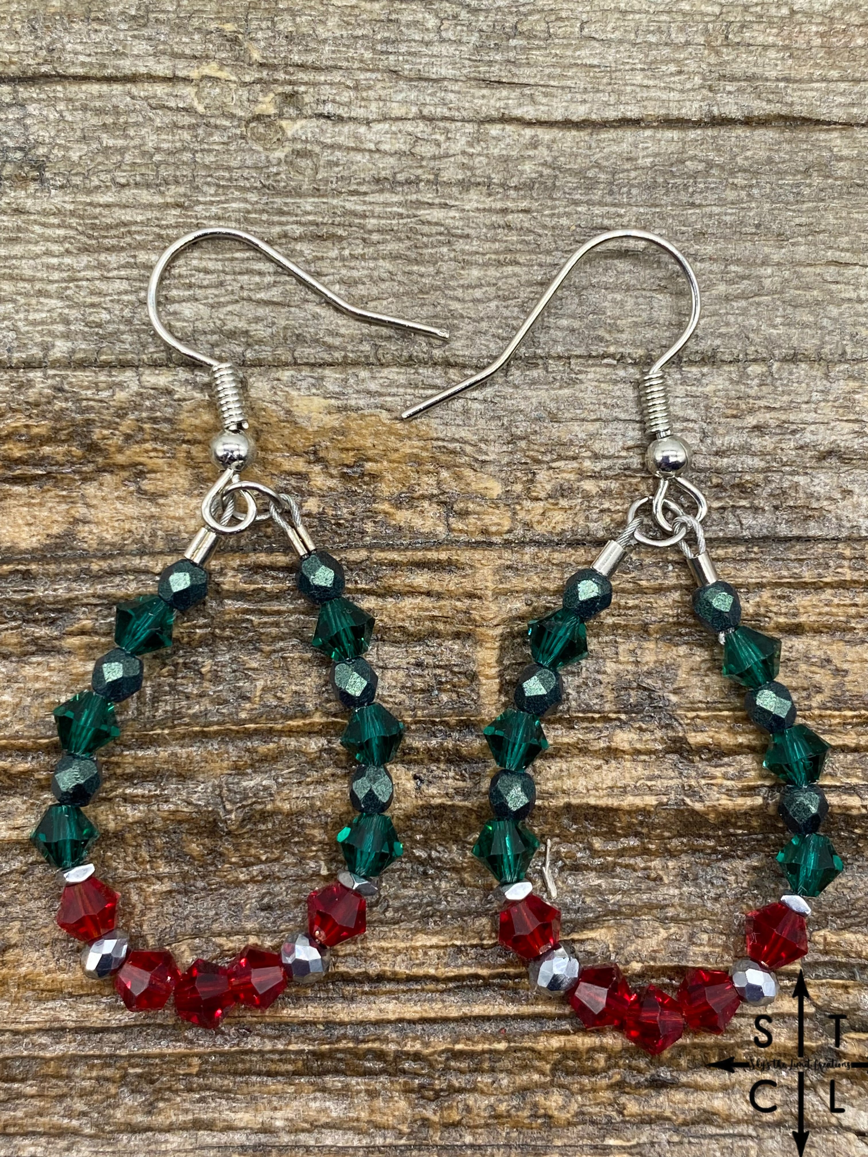 Mini Crystal Teardrop Green Red Silver