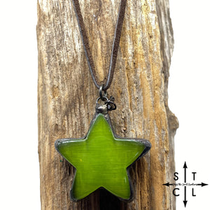 Green Cats Eye Star Pendent On Leather