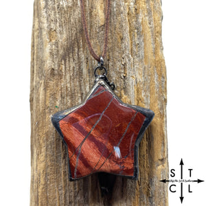 Dark Red Orange Jasper Star Pendent On Leather