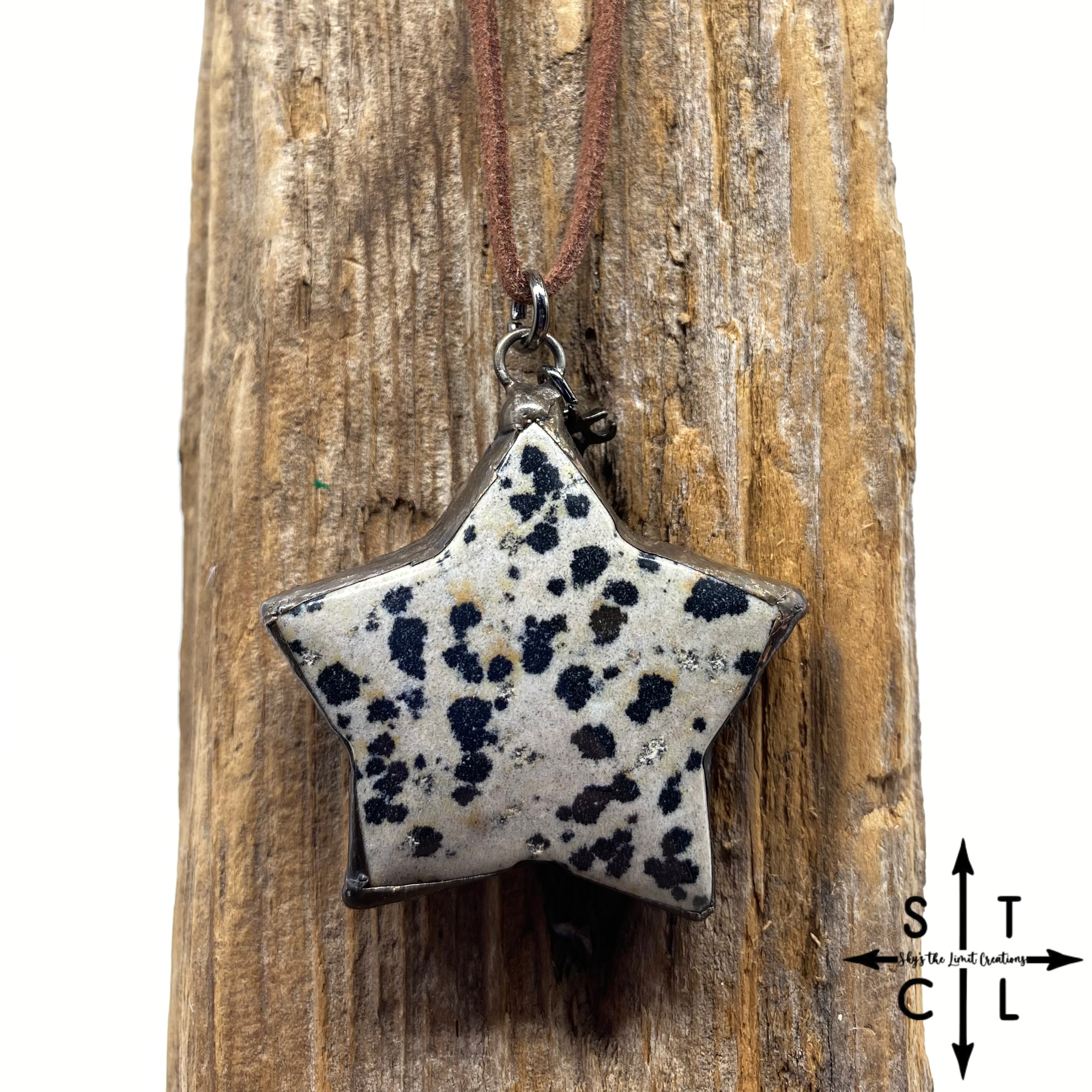 Dalmation Jasper Star Pendent On Leather