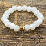 Load image into Gallery viewer, White With Gold or Silver Accent Bead Crystal Stretch Ring
