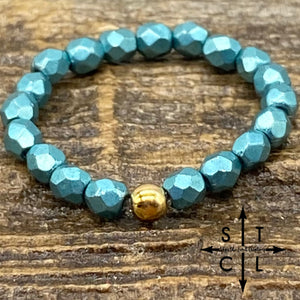 Metallic Turquoise Crystal Stretch Ring