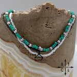 Load image into Gallery viewer, Turquoise White Gun Metal Silver Stretchy Anklet
