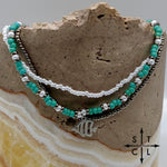 Load image into Gallery viewer, Turquoise White Gun Metal Silver Stretchy Anklet
