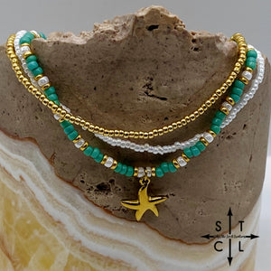 Turquoise White Gold Stretchy Anklet