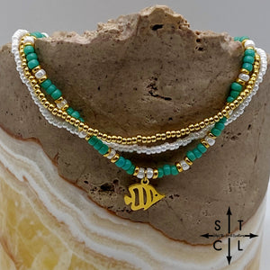 Turquoise White Gold Stretchy Anklet