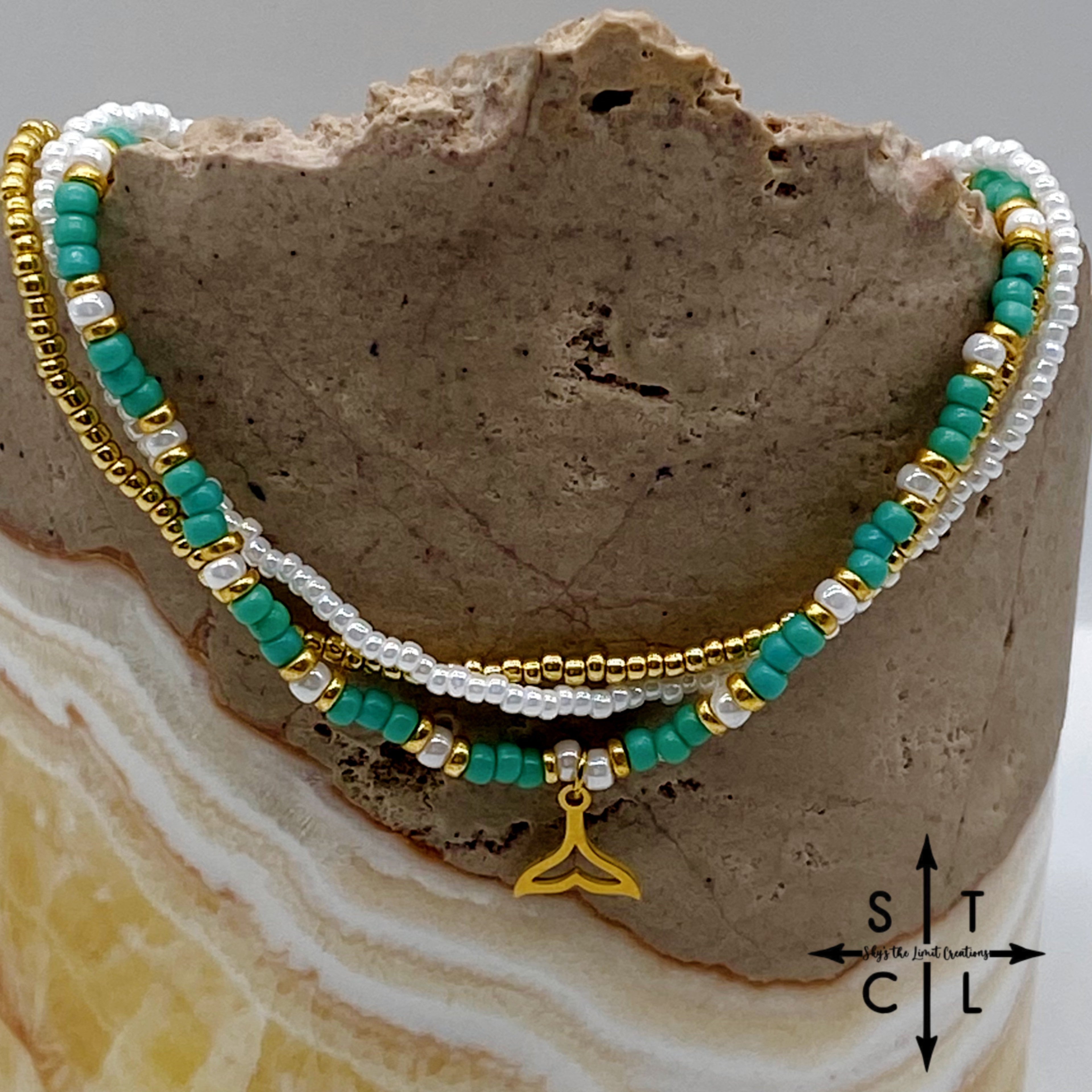 Turquoise White Gold Stretchy Anklet