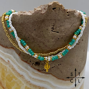 Turquoise White Gold Stretchy Anklet