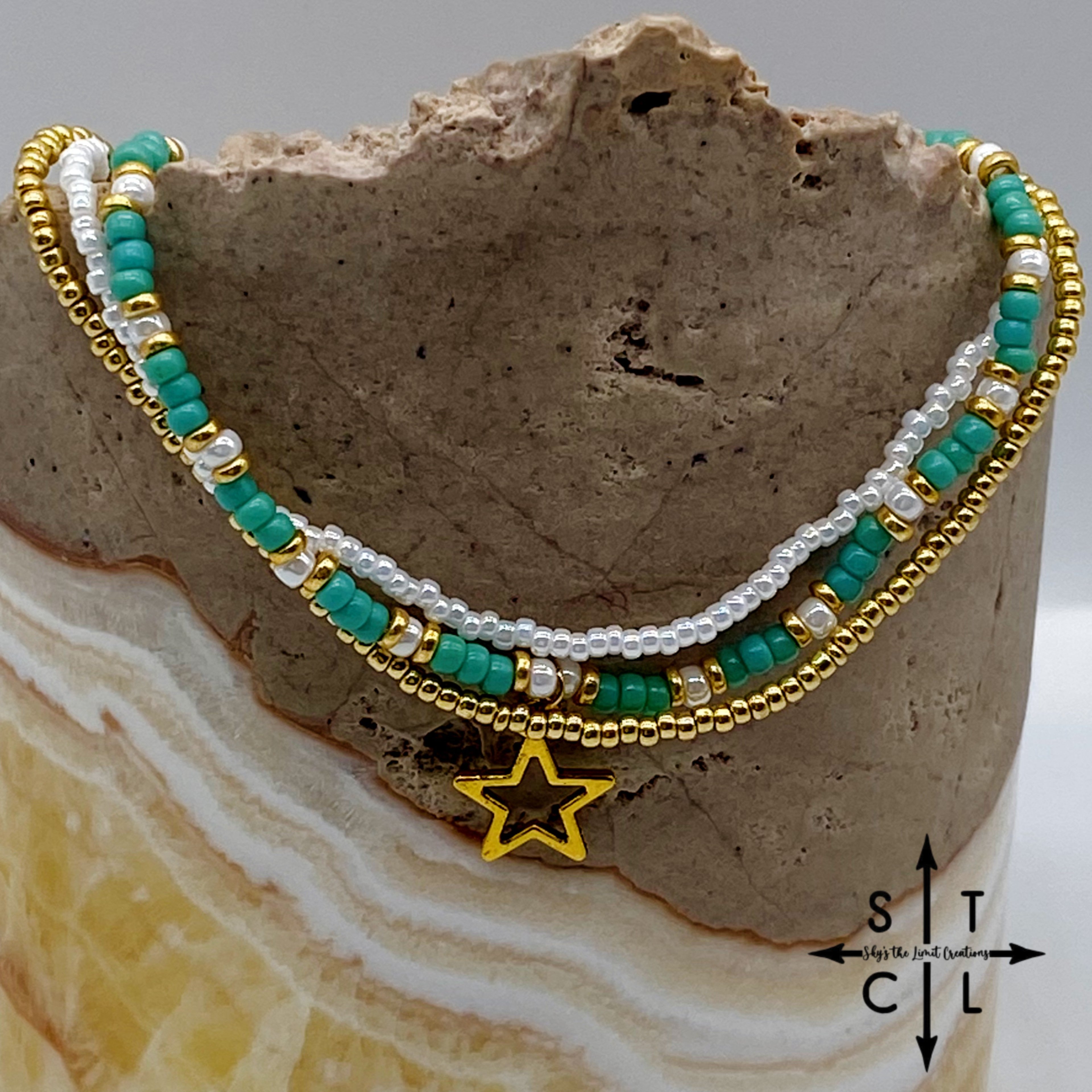Turquoise White Gold Stretchy Anklet