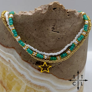 Turquoise White Gold Stretchy Anklet