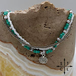 Load image into Gallery viewer, Turquoise White Gun Metal Silver Stretchy Anklet
