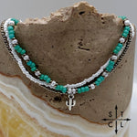 Load image into Gallery viewer, Turquoise White Gun Metal Silver Stretchy Anklet
