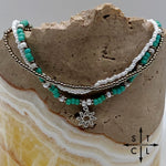 Load image into Gallery viewer, Turquoise White Gun Metal Silver Stretchy Anklet
