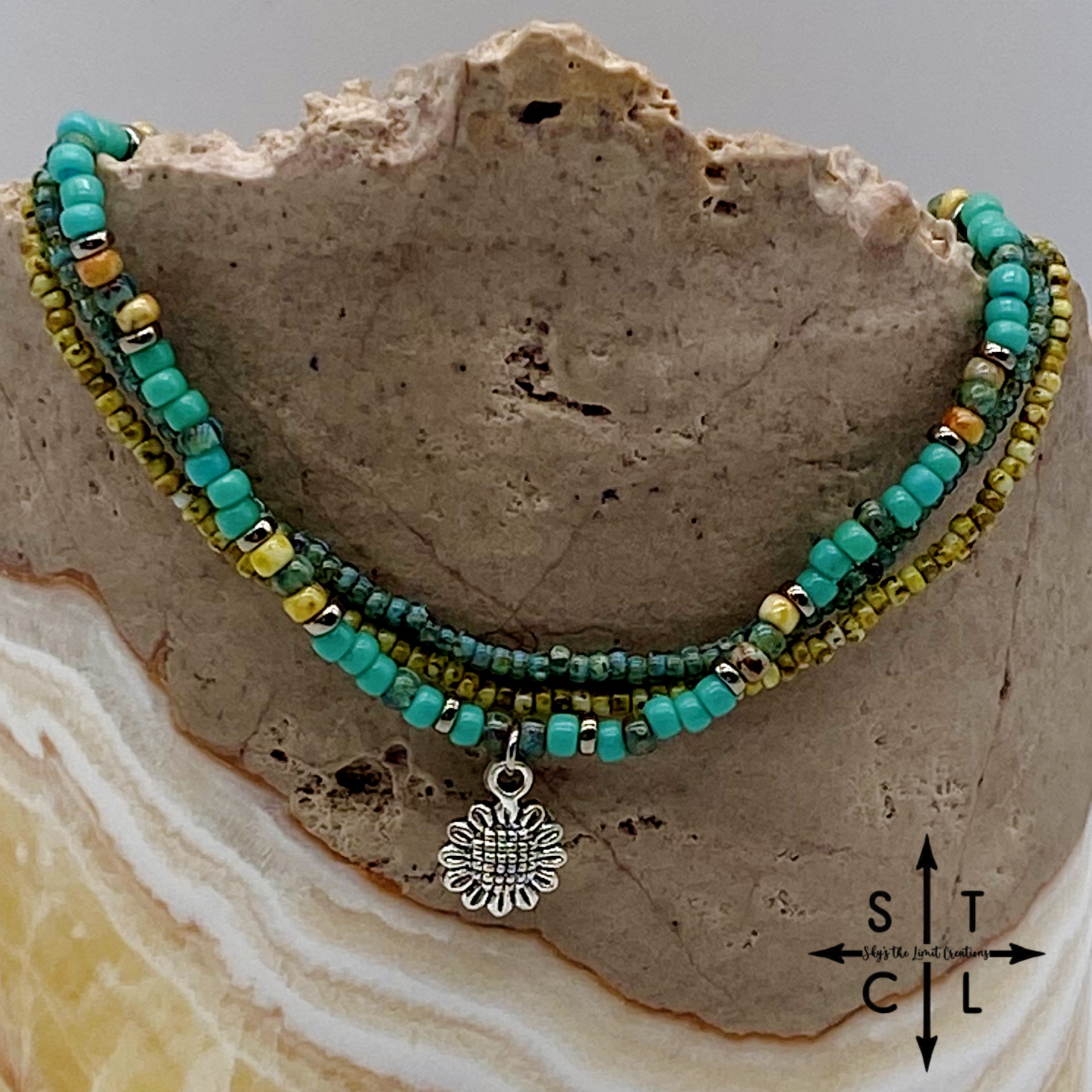 Turquoise Picasso Turquoise Bone Silver Stretchy Anklet