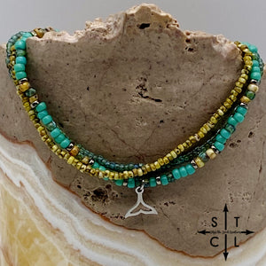 Turquoise Picasso Turquoise Bone Silver Stretchy Anklet