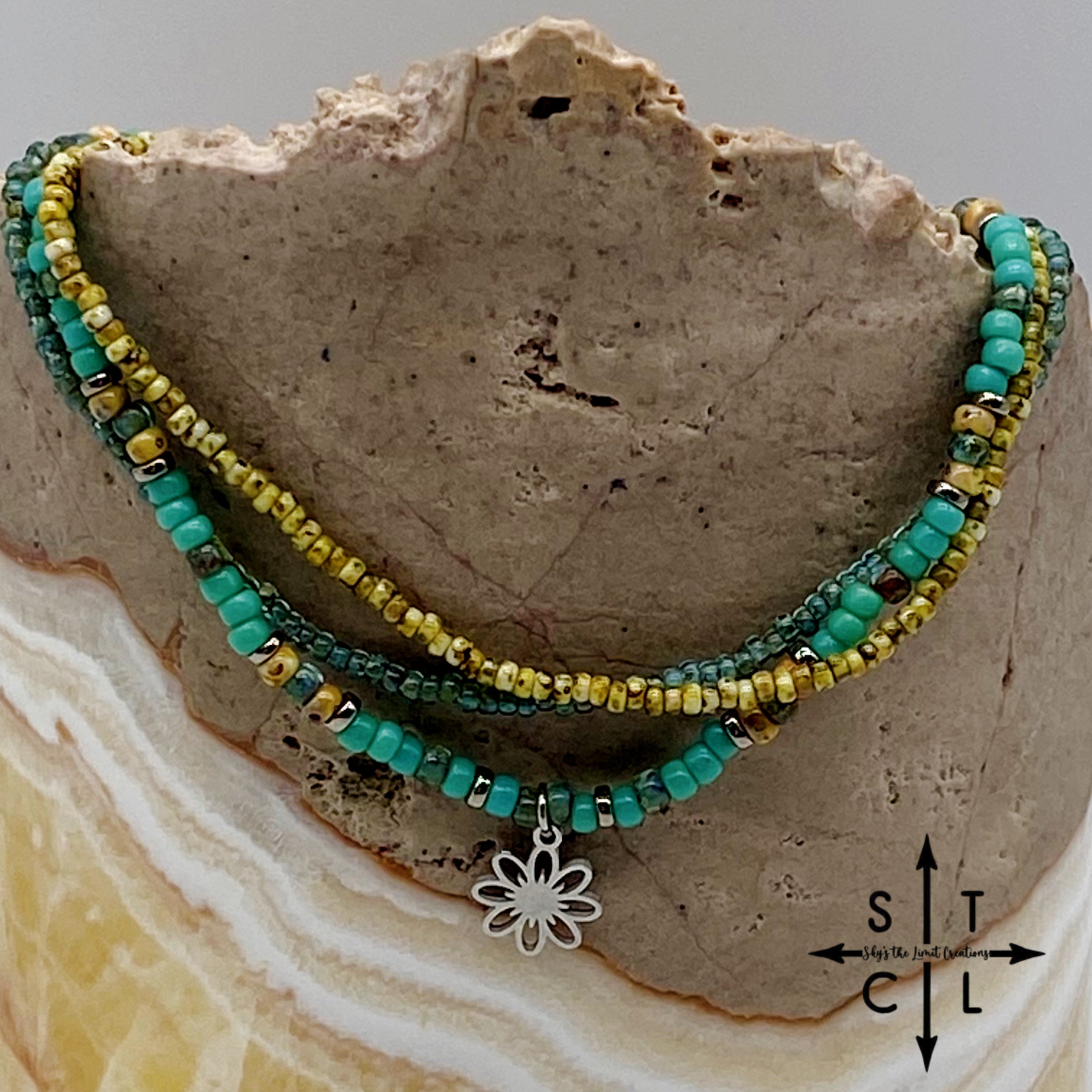 Turquoise Picasso Turquoise Bone Silver Stretchy Anklet