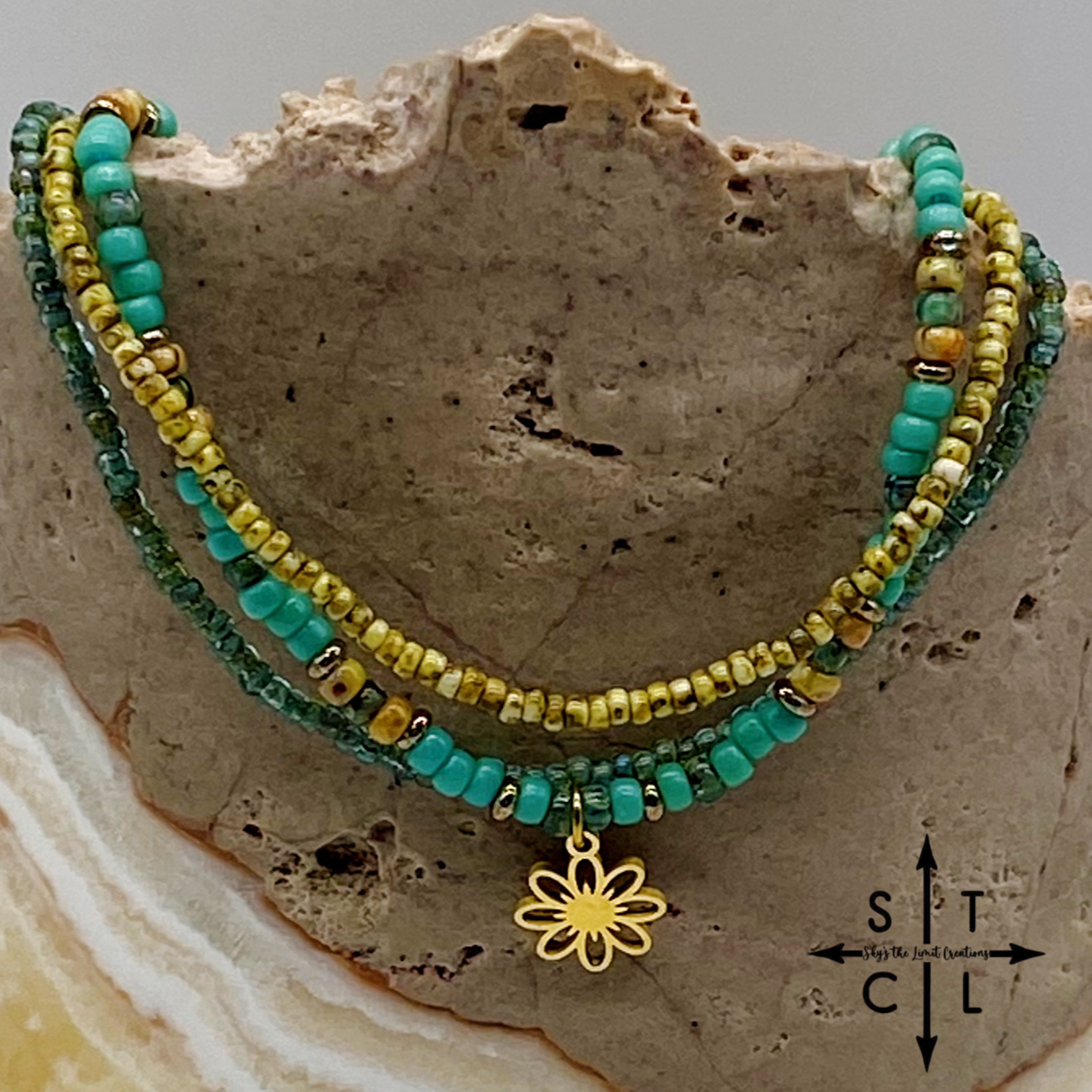 Turquoise Picasso Turquoise Bone Gold Stretchy Anklet