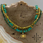 Load image into Gallery viewer, Turquoise Picasso Turquoise Bone Gold Stretchy Anklet
