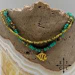 Load image into Gallery viewer, Turquoise Picasso Turquoise Bone Gold Stretchy Anklet
