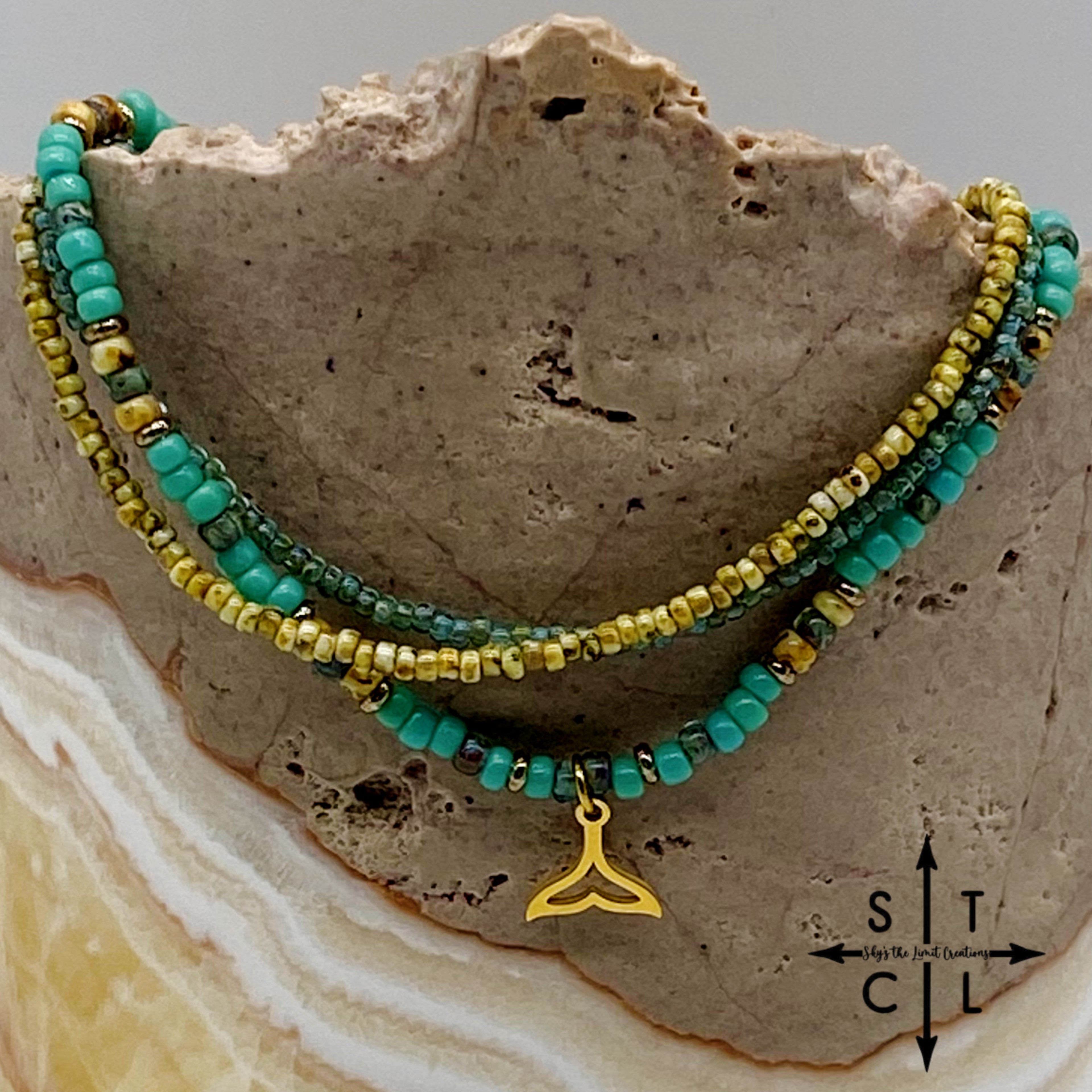 Turquoise Picasso Turquoise Bone Gold Stretchy Anklet