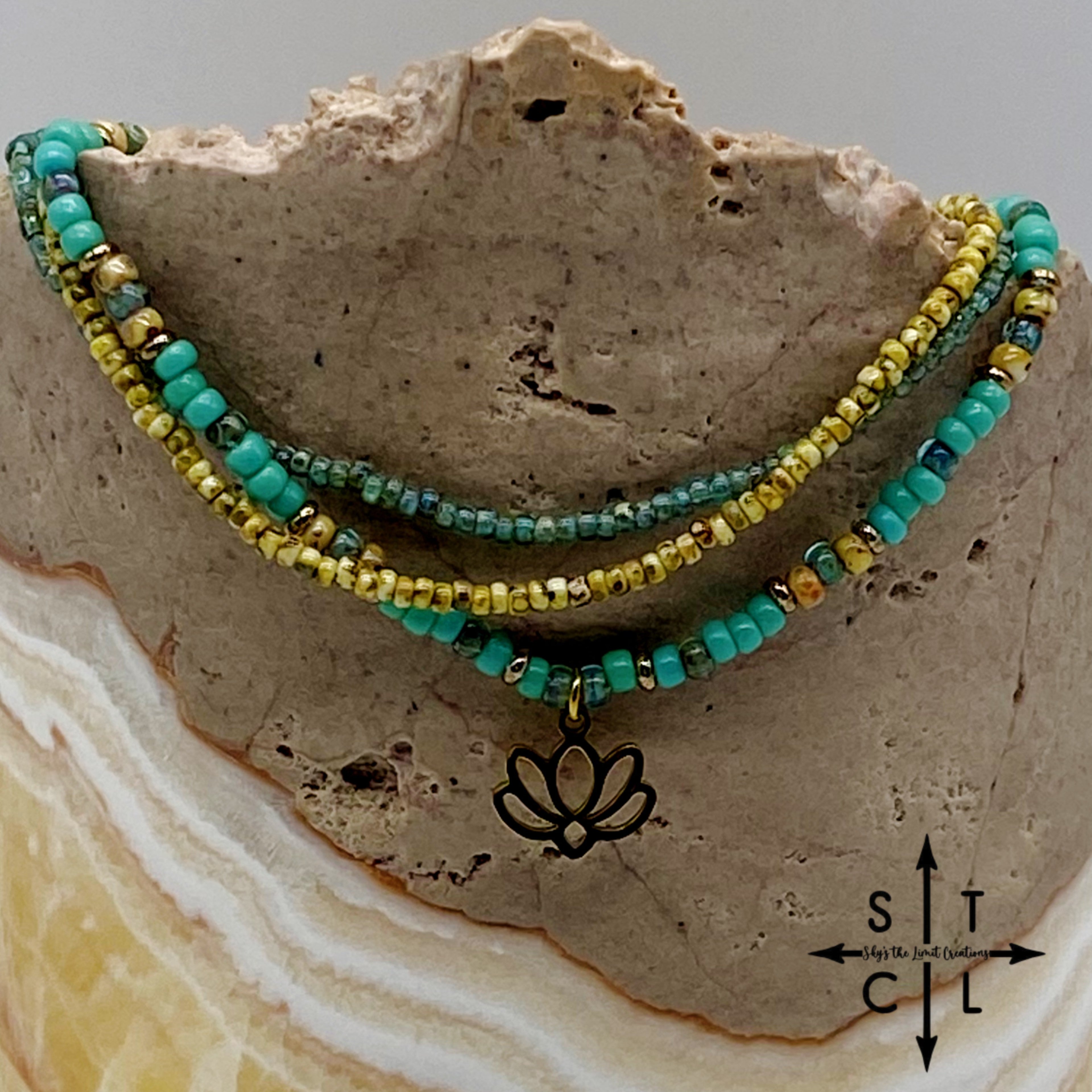 Turquoise Picasso Turquoise Bone Gold Stretchy Anklet