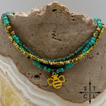 Load image into Gallery viewer, Turquoise Picasso Turquoise Bone Gold Stretchy Anklet
