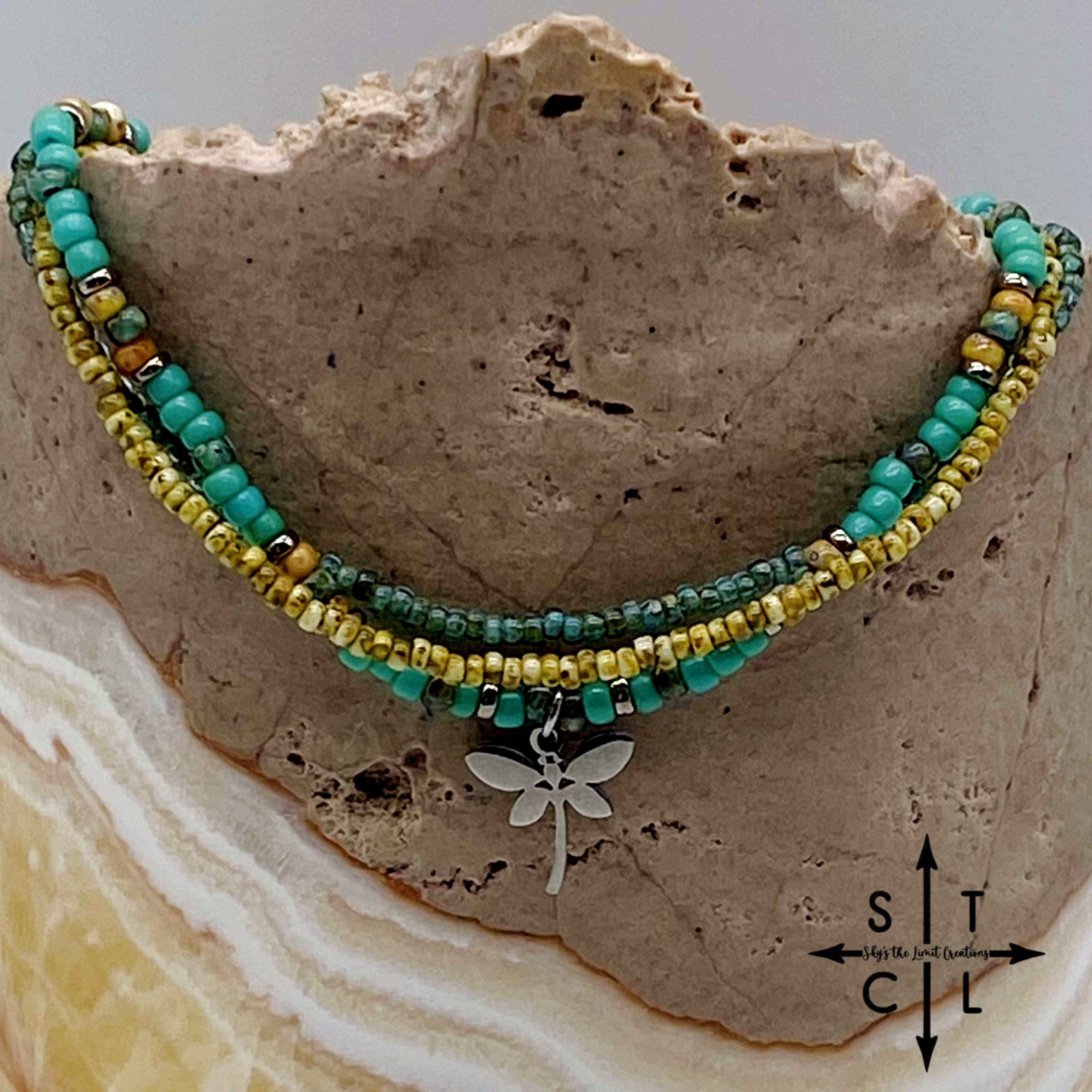 Turquoise Picasso Turquoise Bone Silver Stretchy Anklet