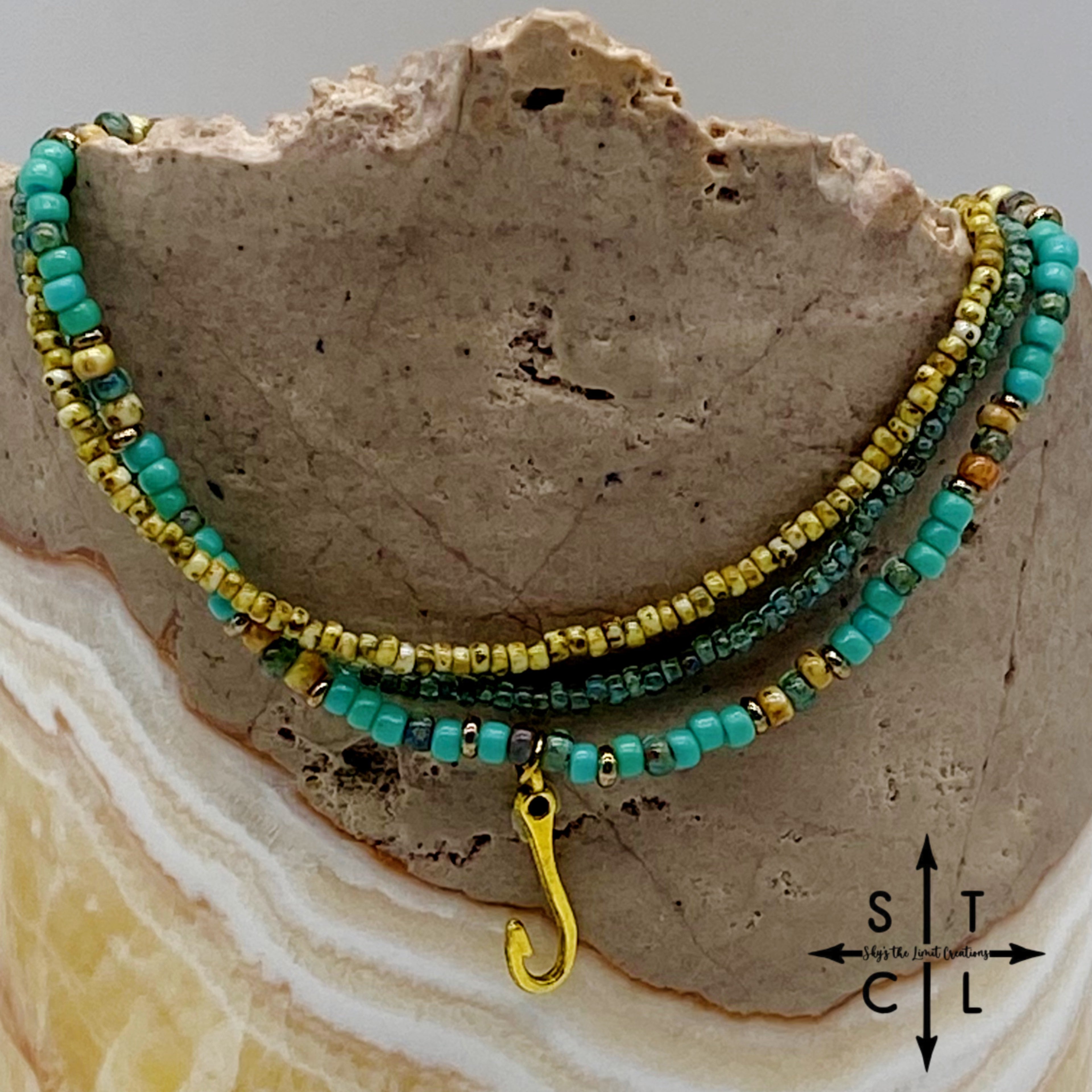 Turquoise Picasso Turquoise Bone Gold Stretchy Anklet
