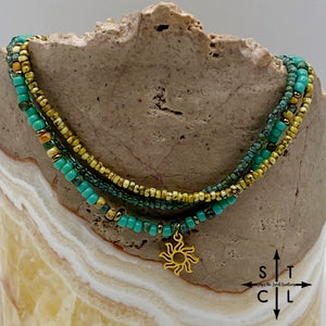 Turquoise Picasso Turquoise Bone Gold Stretchy Anklet