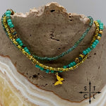 Load image into Gallery viewer, Turquoise Picasso Turquoise Bone Gold Stretchy Anklet
