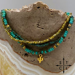 Load image into Gallery viewer, Turquoise Picasso Turquoise Bone Gold Stretchy Anklet
