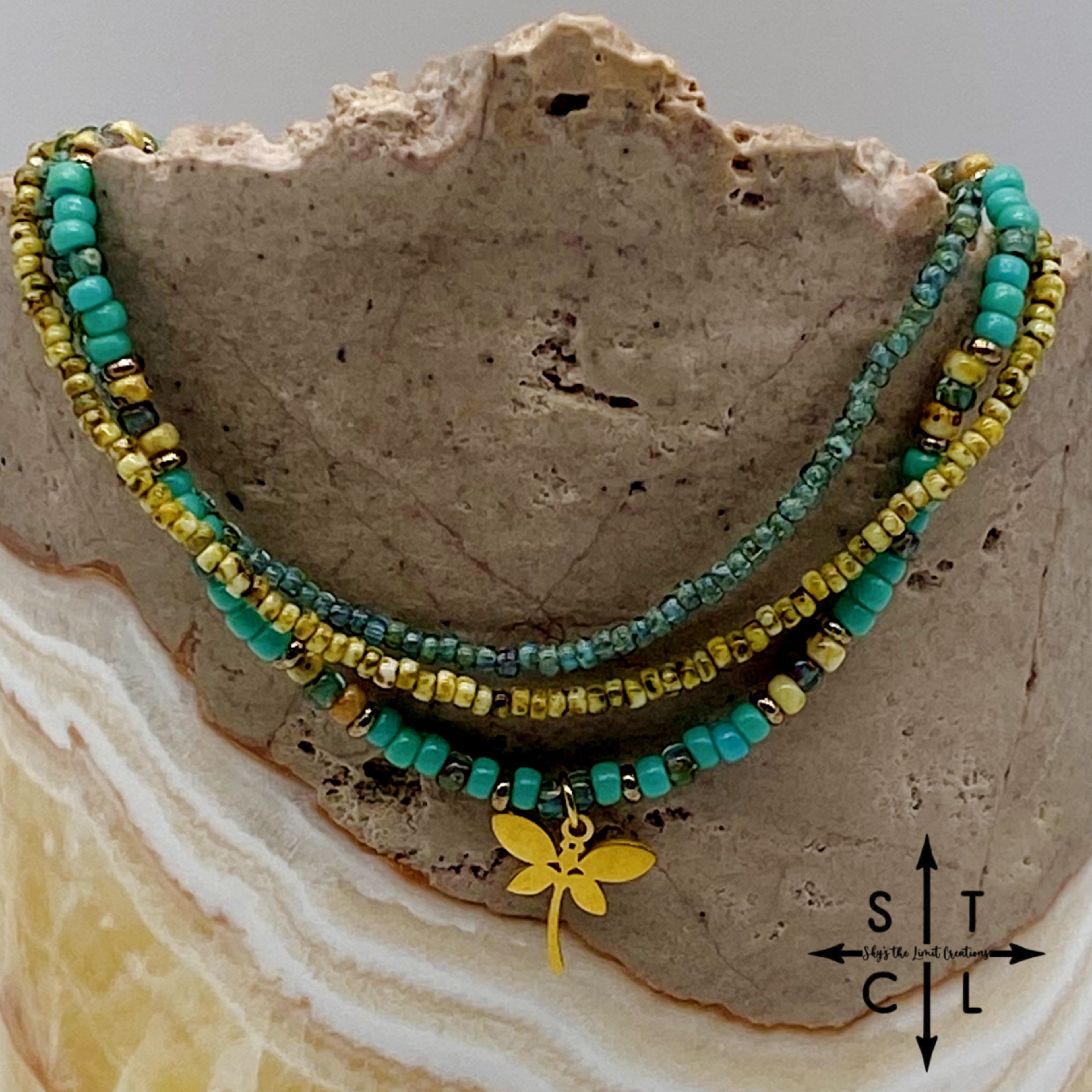 Turquoise Picasso Turquoise Bone Gold Stretchy Anklet