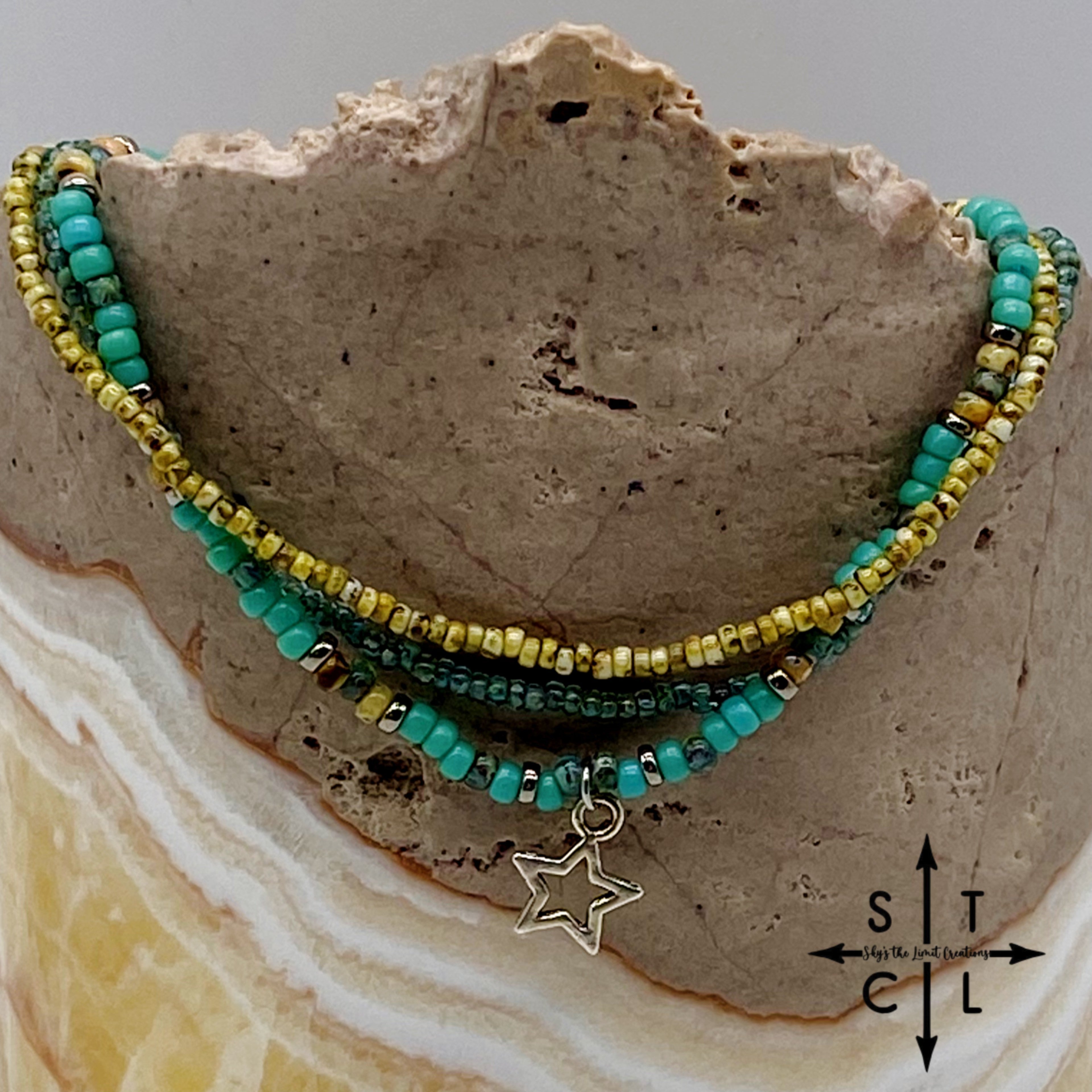 Turquoise Picasso Turquoise Bone Silver Stretchy Anklet