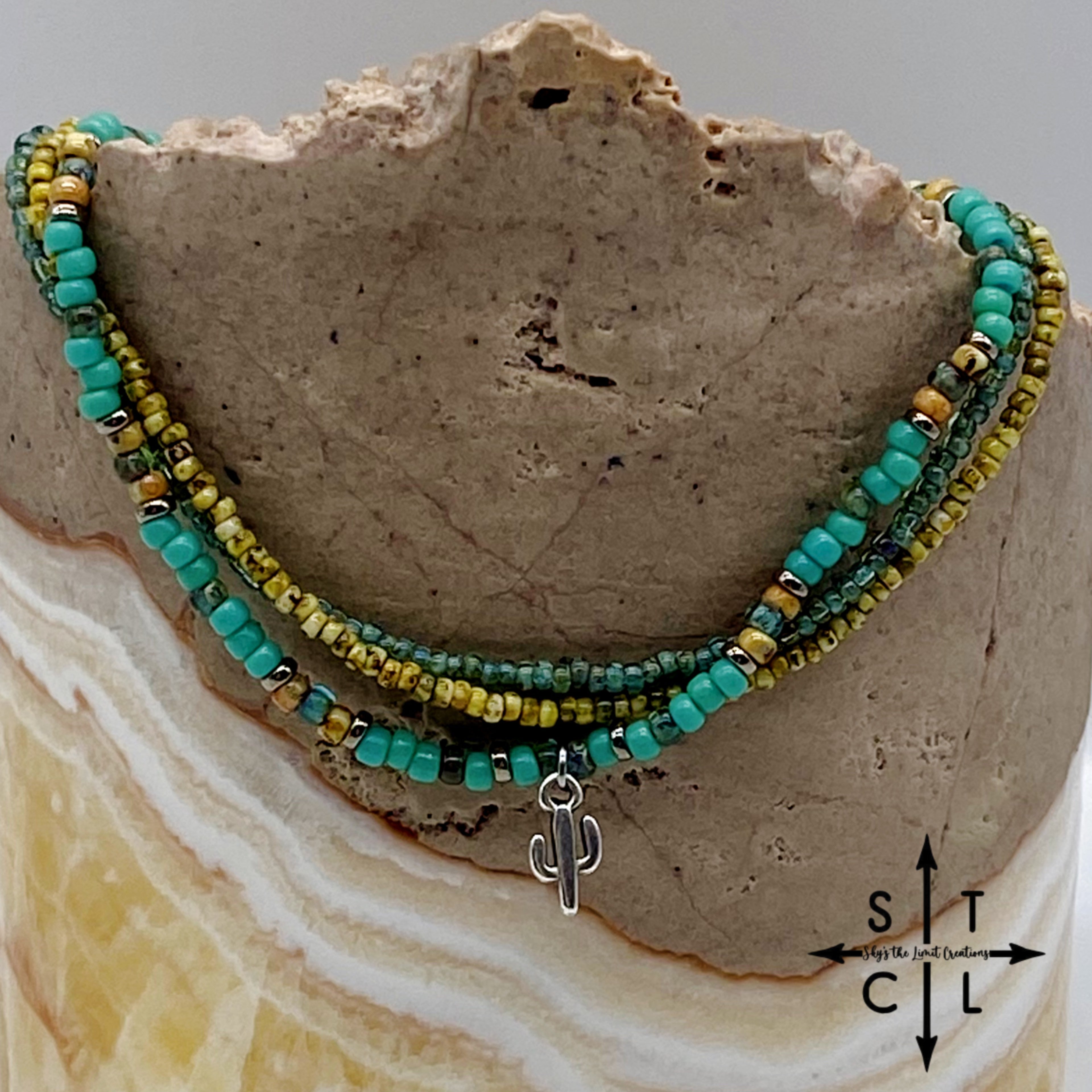 Turquoise Picasso Turquoise Bone Silver Stretchy Anklet