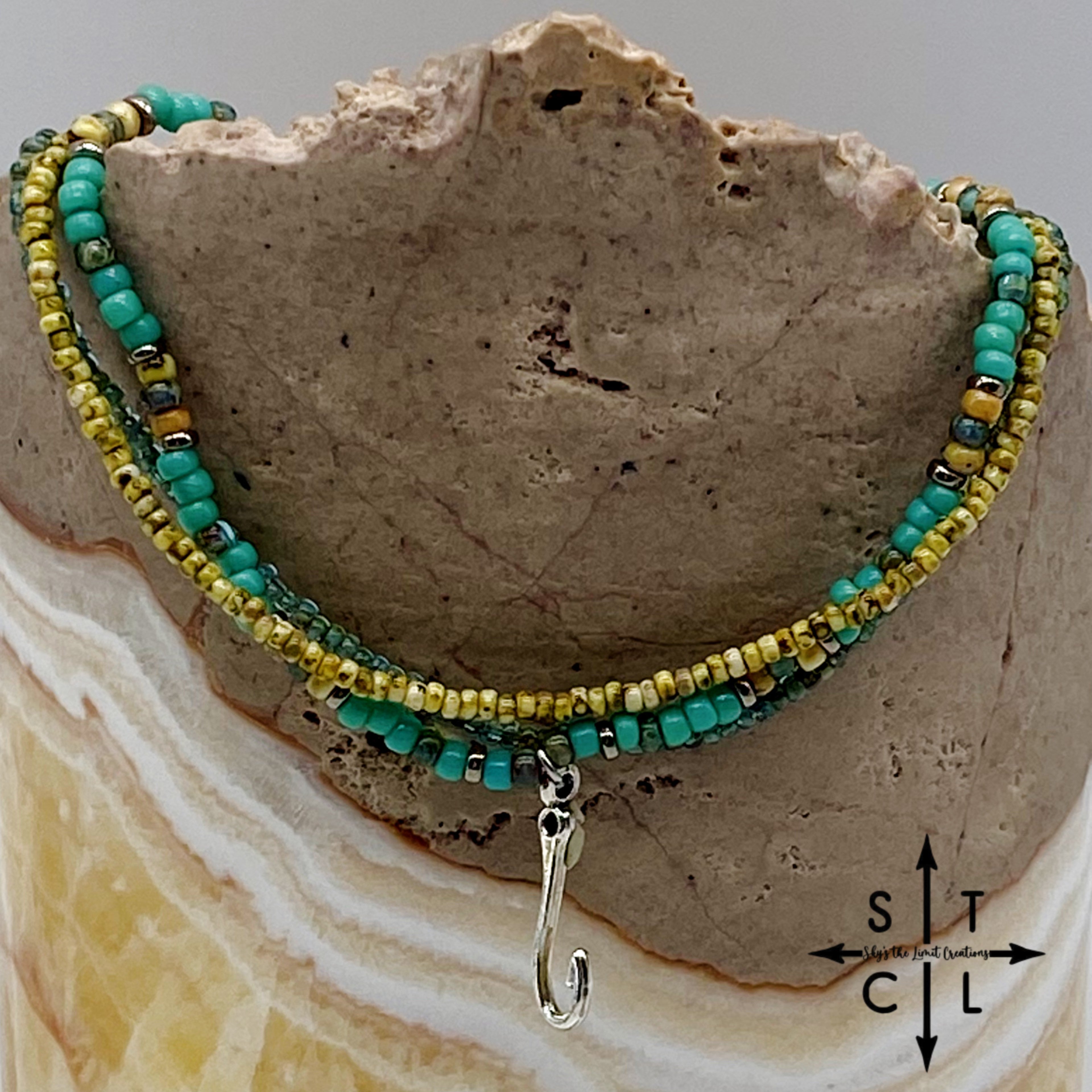 Turquoise Picasso Turquoise Bone Silver Stretchy Anklet