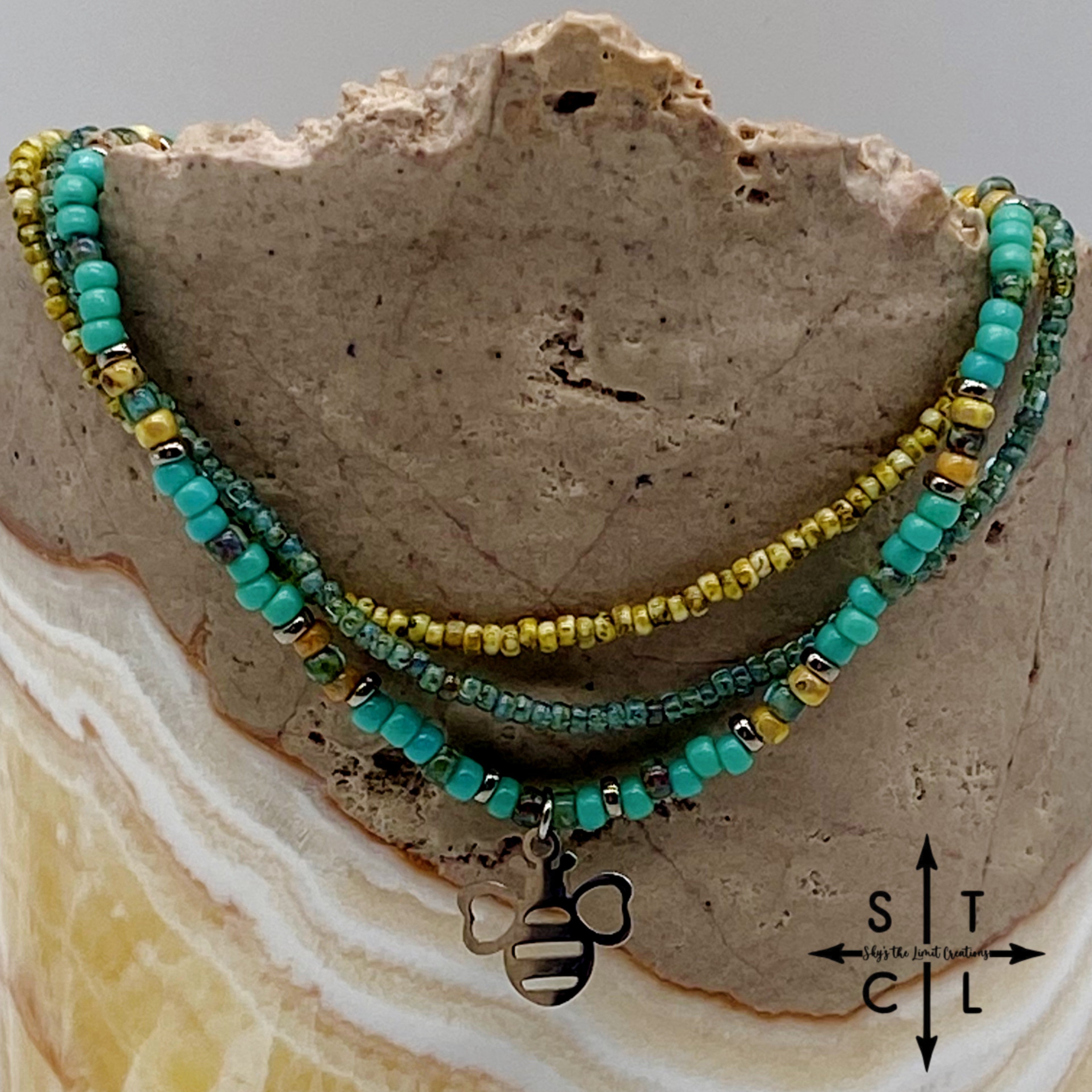Turquoise Picasso Turquoise Bone Silver Stretchy Anklet