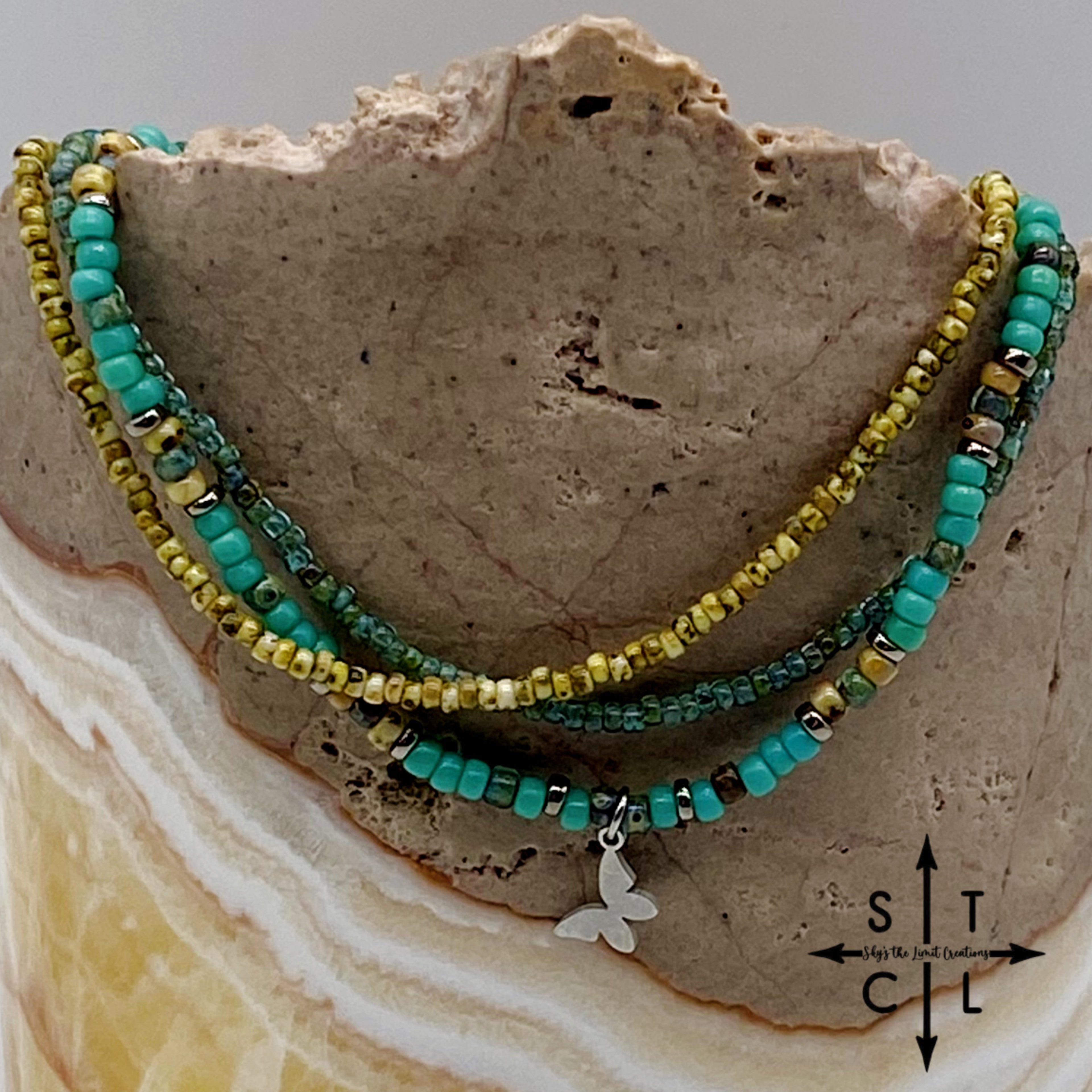 Turquoise Picasso Turquoise Bone Silver Stretchy Anklet
