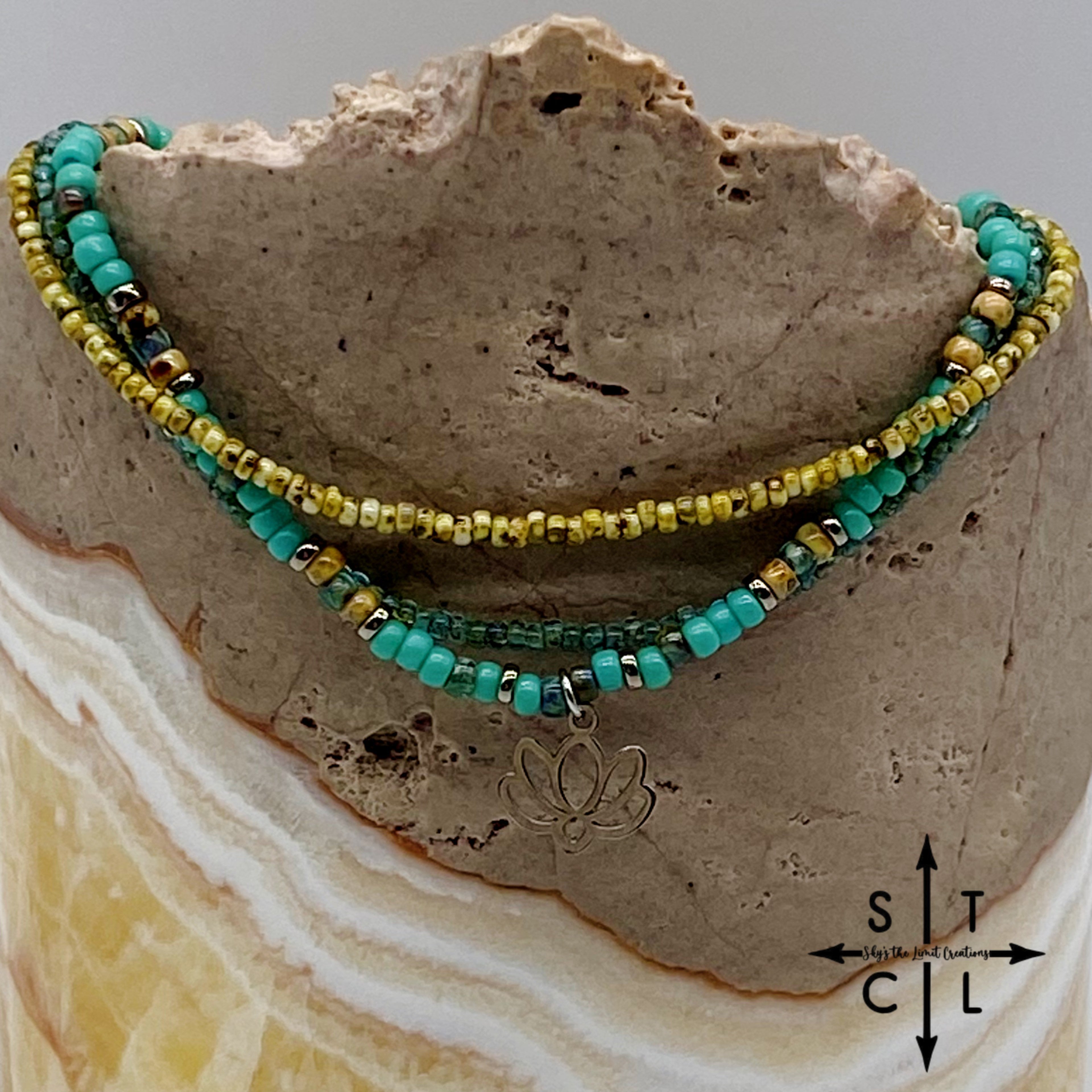 Turquoise Picasso Turquoise Bone Silver Stretchy Anklet
