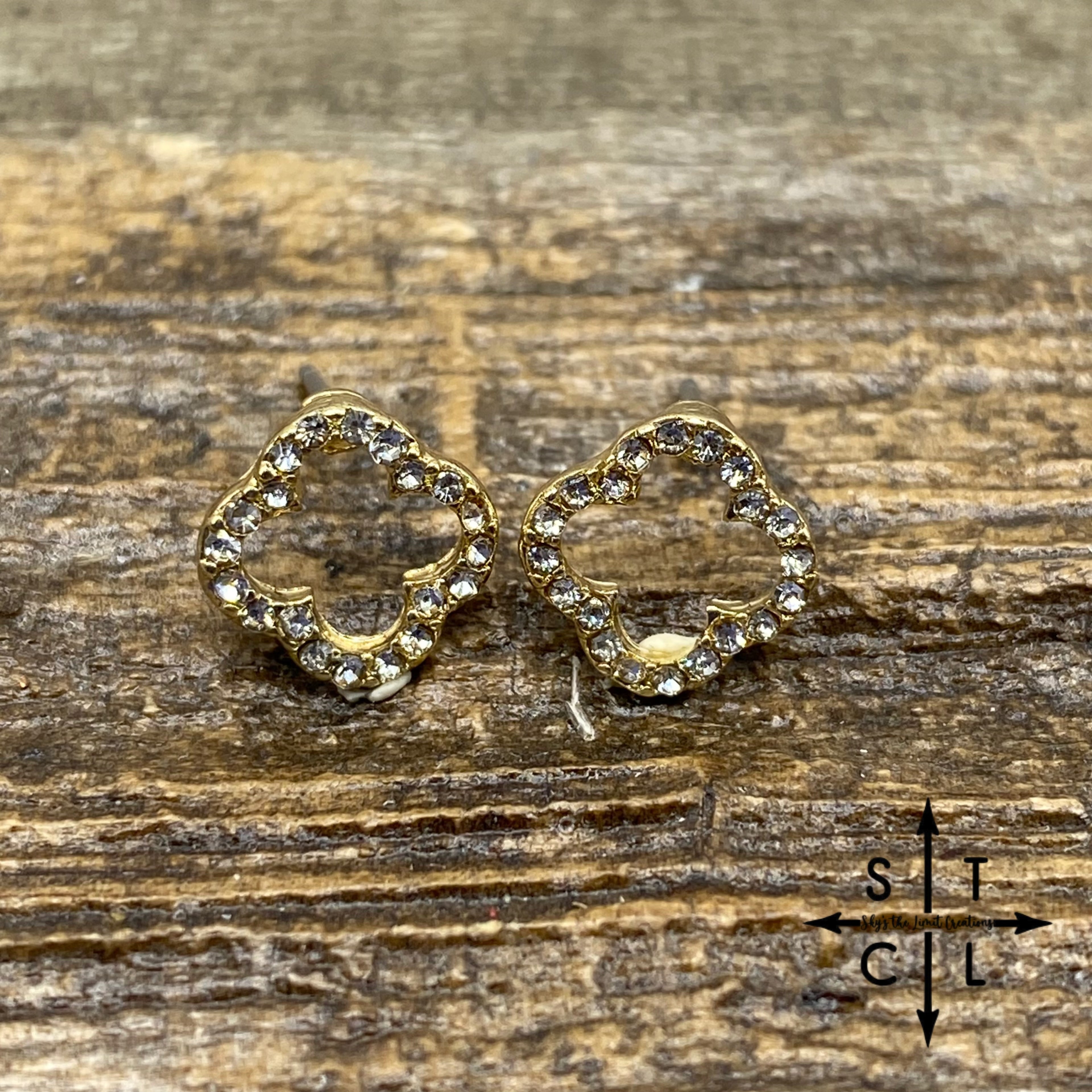 Gold Cubic Zirconia Clover Stud Earrings