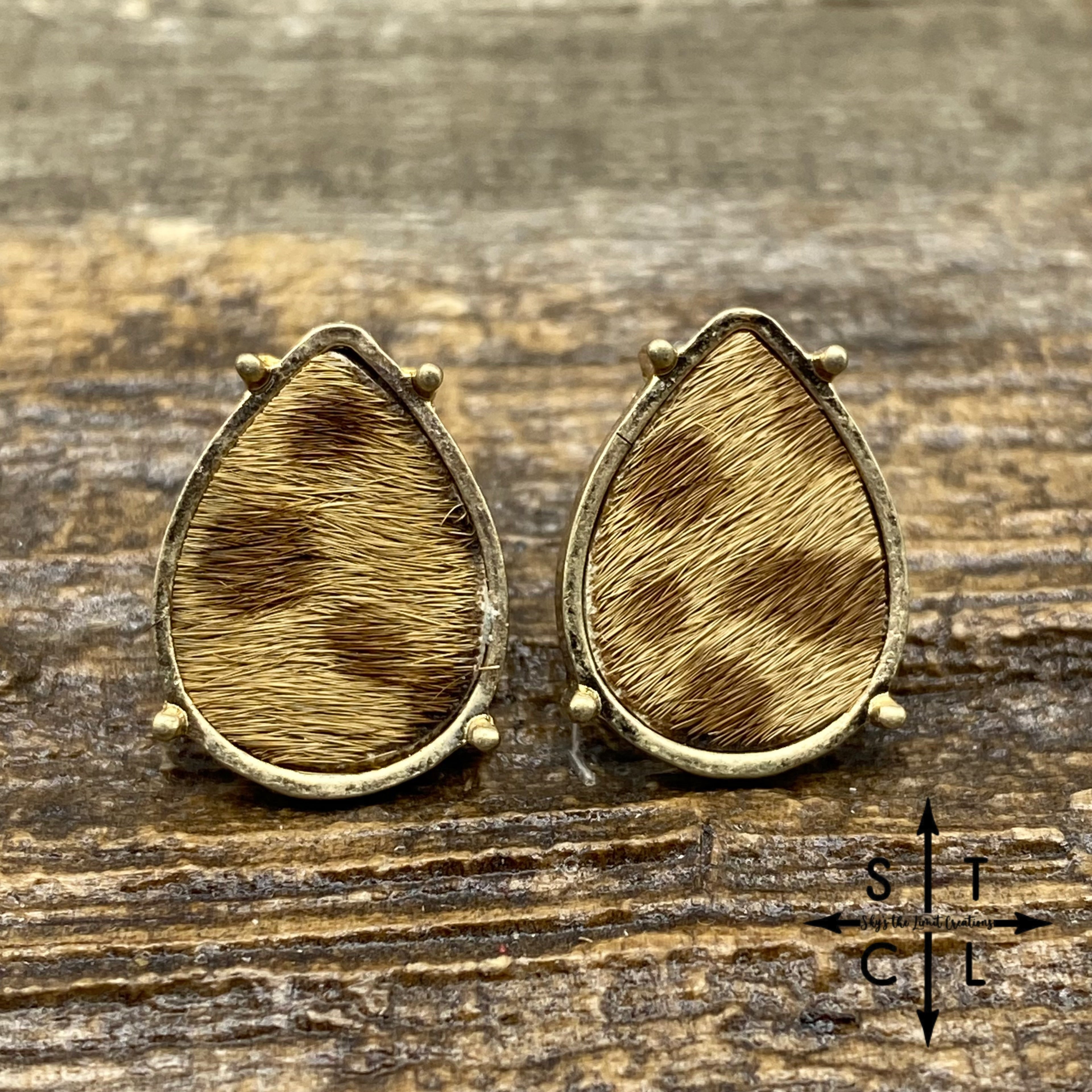 Tan on Tan Teardrop Cowhide Stud Earrings