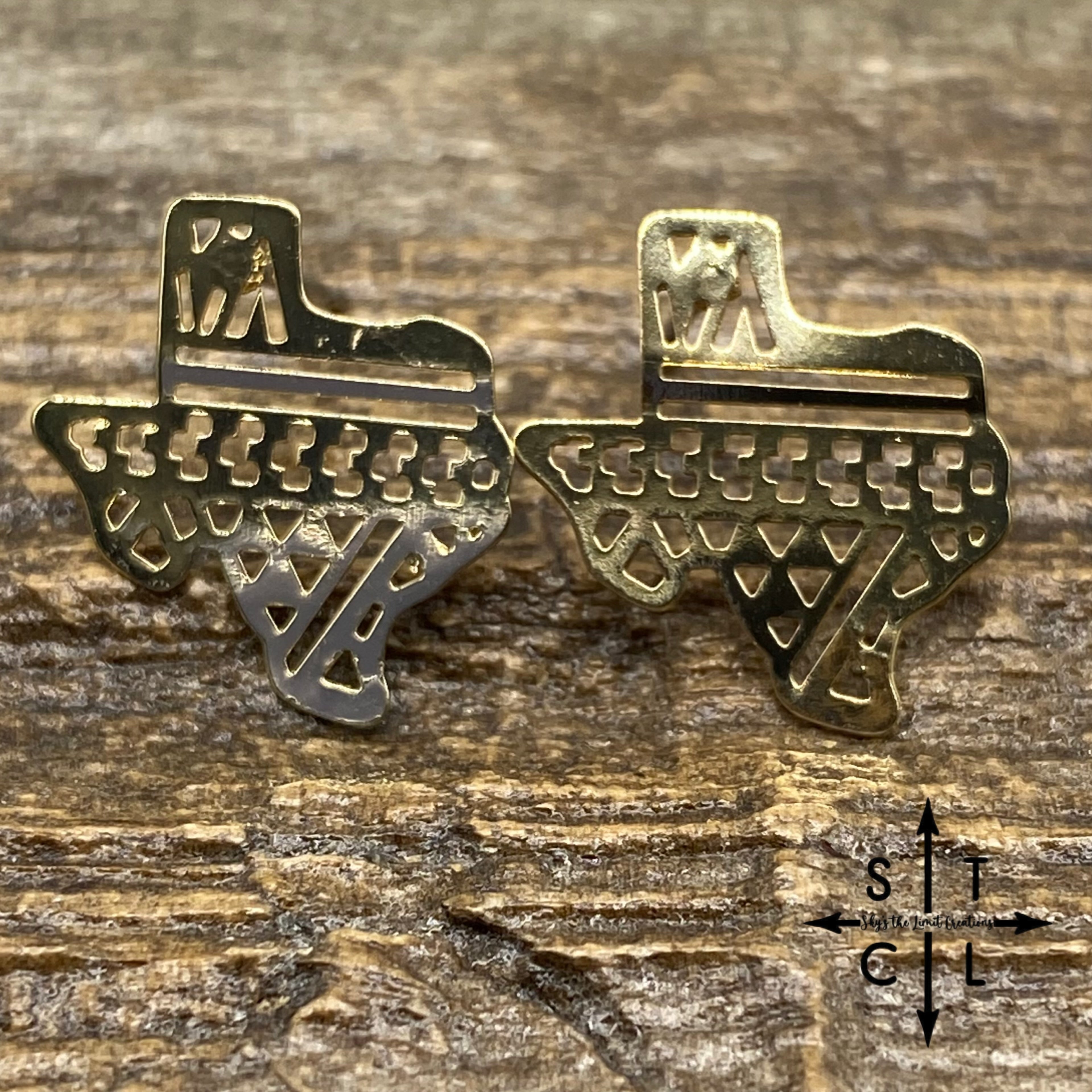 Gold Laser Cut Texas Earrings Studs