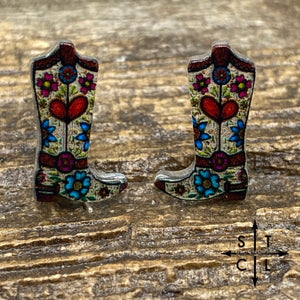 Texas Boot Stud Earrings Turquoise Clear Dark Brown Red