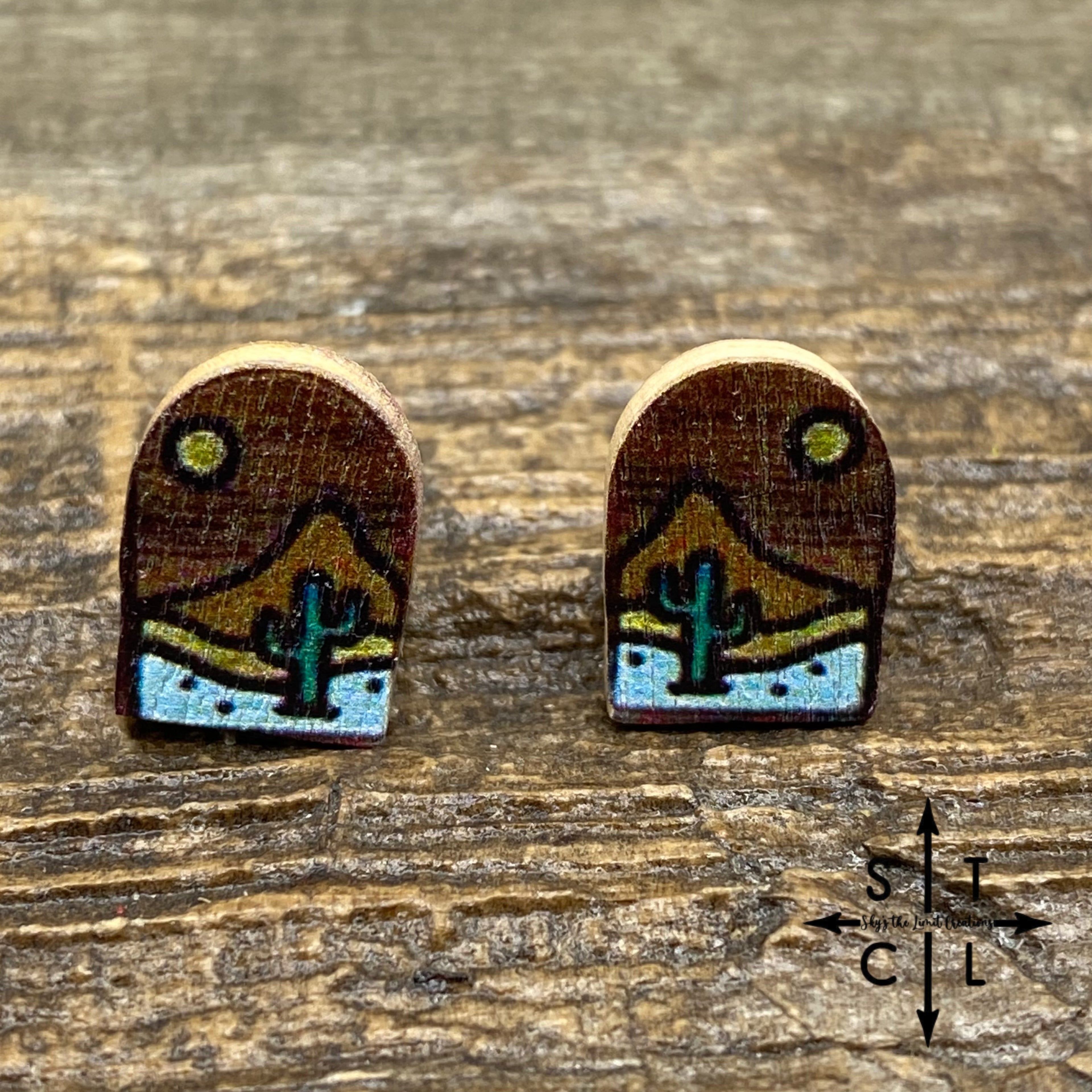 Desert Landscape With Catus Stud Earrings